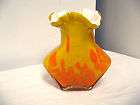 Vintage ART GLASS Orange Yellow Marble Creamer Vase  