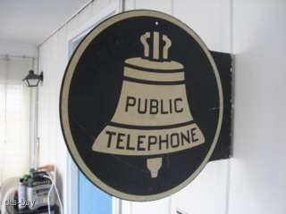 BIG HEAVY METAL 2 SIDED FLANGED PUBLIC TELEPHONE ADVERTISING SIGN 