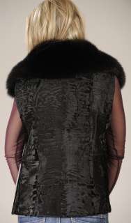 Swakara Astrakhan Krakhul broadtail Fur vest jacket with black fox 