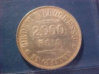 1907 BRAZIL 2000 REIS SILVER .5787 oz. ASW XF+  
