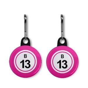  BINGO BALL B13 THIRTEEN PINK 2 Pack 1 inch Zipper Pull 