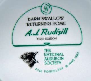 RUDISILL Audubon Society BARN SWALLOW 83 Heirloom Plate  