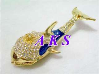 Fancy Shark Charm Jewellery Trinket Box w Crystal AA88  