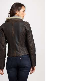 MY TRIBE BROWN DISTRESSED SHEARLING BIKER PEOPLE LEATHER JACKET XS M L 