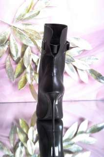 Gianmarco Lorenzi 1570 Black Leather High Heel Mid Calf Boots 36.5 
