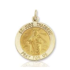  14k Yellow Gold Pray For Us^ Large St. Jude Medal Sports 
