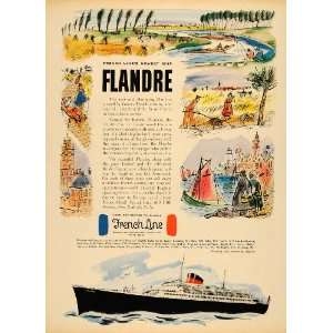  1952 Ad French Line Transatlantic Flandre France Cruise 