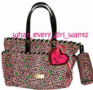   JOHNSON PINK Leopard Cheetah BABY DIAPER CARRY ON TRAVEL TOTE BAG 3pc