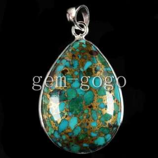 Silver Copper Turquoise Pendant Bead G119829  