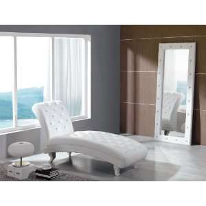  Monte Carlo White Leather Chaise with Crystals