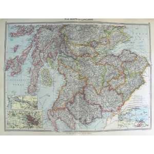   HARMSWORTH MAP 1906 SCOTLAND LOWLANDS EDINBURGH CLYDE