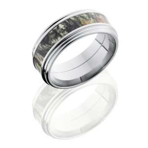  Titanium, Complex Bevel Mossy Camo Inlay Wedding Band (sz 