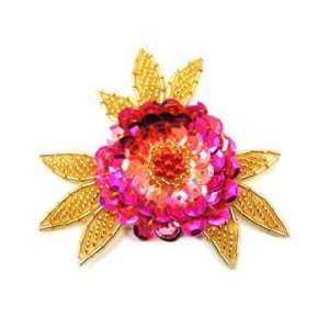   Sequin/bead Sunflower By Shine Trim   Fuschia/gold: Arts, Crafts