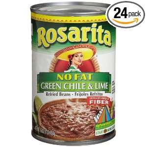 Rosarita Refried Beans Green Chili & Lime, No Fat, 16 Ounce Cans 