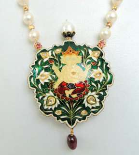 vintage antique 22 K gold pendant necklace kundan meena  