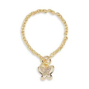  New Womens Gold Tone White CZ Butterfly Charm Bracelet Jewelry