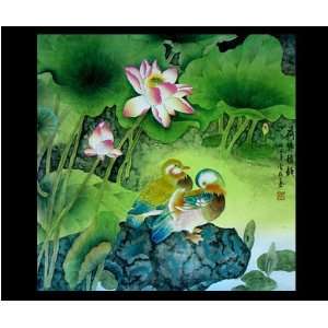   Painting Lotus Flower Love Birds Watercolor Painting