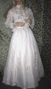 70s Vtg Romantic Gunne Sax Ivory Wedding Dress, Ribbon Fantasy Long 