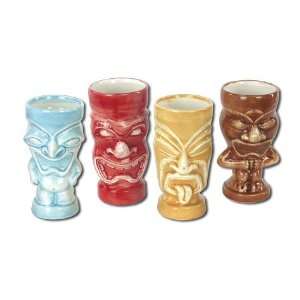 Luau Party   Tiki Ceramic Mugs Set of Four  Kitchen 