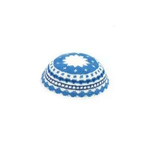  17 Centimeter Tightly Knit Kippah with Light Blue, Royal 