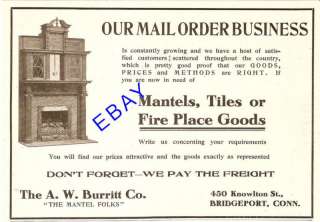 1906 BURRITT FIREPLACE MANTEL & TILE AD BRIDGEPORT CT  