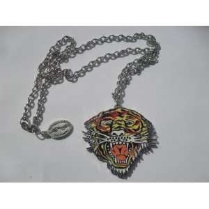   Ed Hardy Tiger Head Both Side Die Cut Necklace 