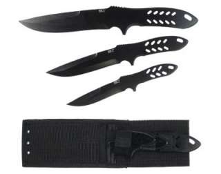 Throwing Knives & Sheath 3pc EKT Black Steel Knife Set  