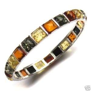 Multicolor Amber and Sterling Round Bangle  