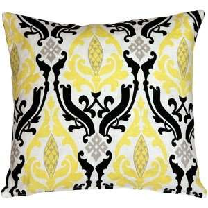  Pillow Decor   Linen Damask Print Yellow Black 16x16 Throw 