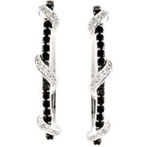 Black Spinel Diamond Hoop Earrings in Sterling Silver (0.25 Ct. tw.)
