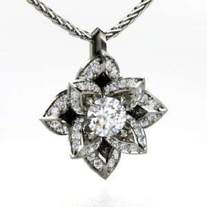  Lotus Pendant, Round Diamond Platinum Necklace Jewelry