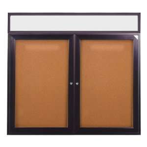  Ghent Enclosed Bulletin Board w/ Lighted Header, Two Doors 