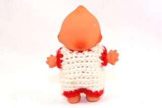 Vintage 5.75 Plastic Kewpie Doll   White Knitted Outfit With Red Trim 
