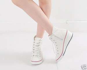 Women Wedge Heels High Top Sneakers Tennis Shoes White US 5.5~8  