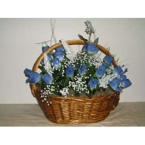  Blue and White Silk Rose Flower Basket: Home & Kitchen