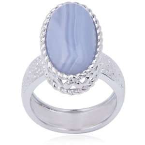  Silver and Oval Cut Blue Lace Agate Openwork Vintage Ring: Jewelry