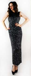 VTG all over SEQUIN trophy GODDESS draped GOWN silver BEADED dress LOW 