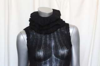 CHANEL Black Mohair High Ruffle Neck/Collar Sheer Knit Blouse Sweater 