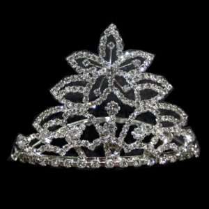   Princess Wedding Diamond Tiara Comb With flower & Leaf Crystal Center