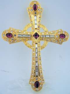 Gold Gilded Crystal Amethyst Bishops Pectoral Cross On Fine Gilded 30 