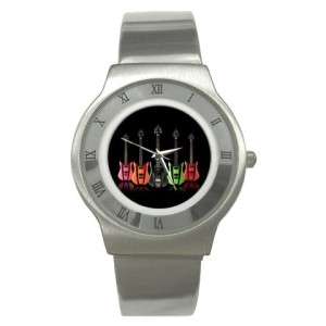 Colorful Neon Guitars Music Fun Stainless Steel Watch  