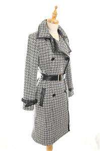   NEW AUTH French Cacharel Houndstooth Belted Wool Jacket Coat Black 36