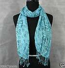 Peace Sign Fashion Scarf   MED TURQUIOSE BLUE with BLACK peace signs 