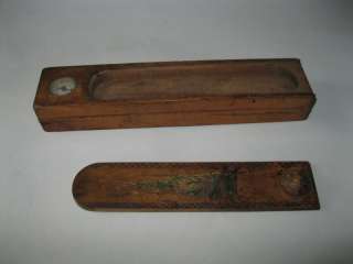 19c.antique Wood DOUBLE School PENCIL BOX CASE   with compass  