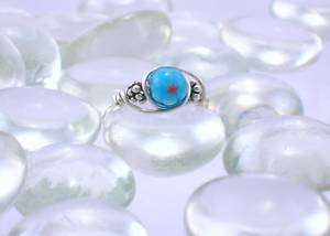 Blue Flower Sterling Silver Bead Ring  Free Ship  