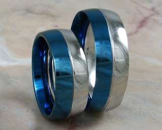 Matching His Her Blue Stainless Steel Bands Rings sz 5 13  
