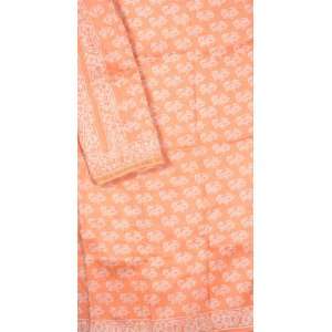 Cantaloupe Orange Chanderi Suit with All Over Printed Flowers   Cotton 
