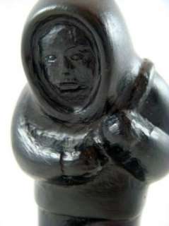 Boma Canada Inuit Eskimo With Seal Figure Carved Figure Black Signed 