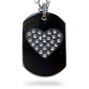  Ladies Black Dog Tag Stainless Steel Necklace Pendant 