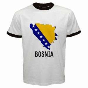 BOSNIA BOSNIAN FLAG MAP RINGER T SHIRT  
